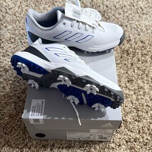 Adidas Kids White and Blue Golf Shoes